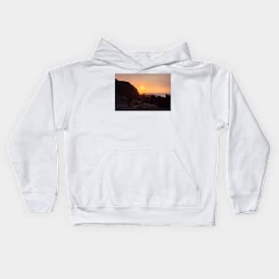 Orange Sunset Over A Rocky Beach Kids Hoodie